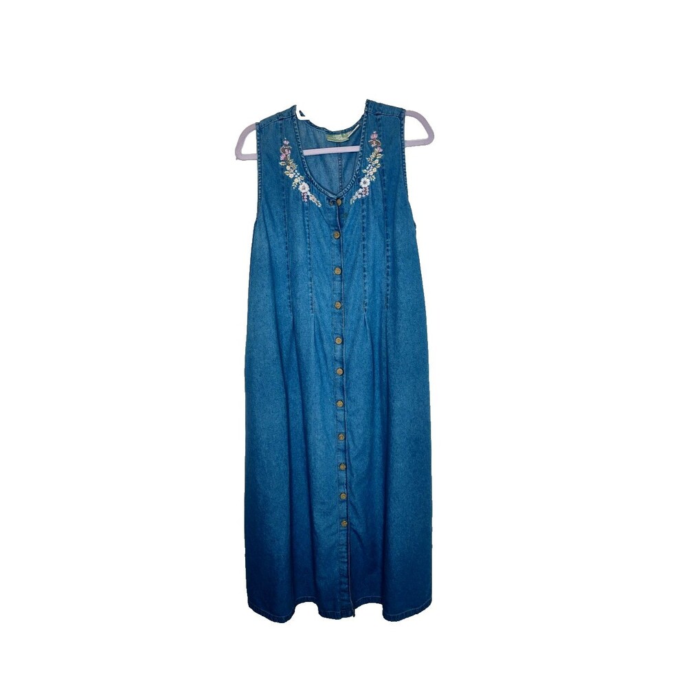 Maxi Denim Blue Jean Dress Size XL Button Front Pockets Sleeveless  220 Hickory